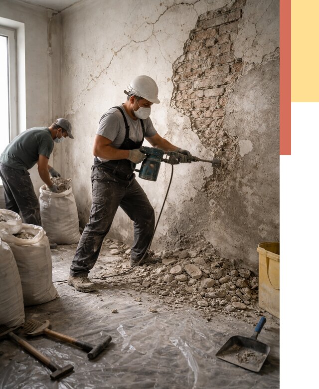 Демонтаж штукатурки со стен в Каменске-Уральском от 7659 руб/м² — быстро и недорого | ОТДЕЛОЧНИК-Кмн