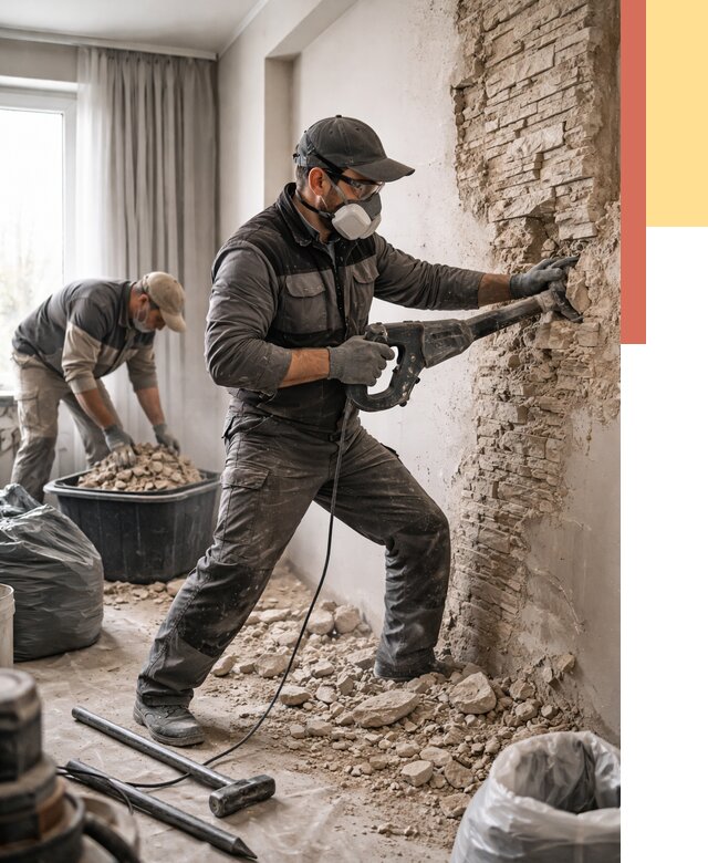 Демонтаж декоративного камня в Каменске-Уральском от 1543 руб/м² — быстро и недорого | ОТДЕЛОЧНИК-Кмн