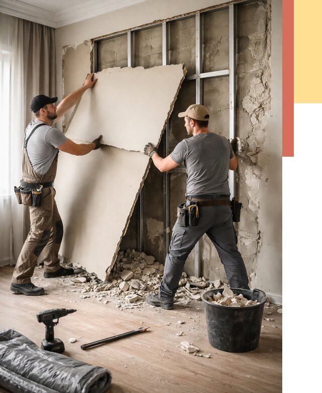 Демонтаж гипсокартона со стен в Каменске-Уральском от 372 руб. — услуги демонтажа | ОТДЕЛОЧНИК-Кмн