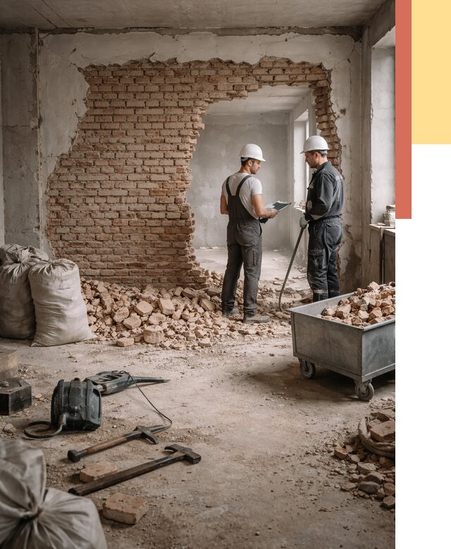 Демонтаж кирпичных стен в Каменске-Уральском от 4468 руб. — быстро, недорого, под ключ | ОТДЕЛОЧНИК-Кмн