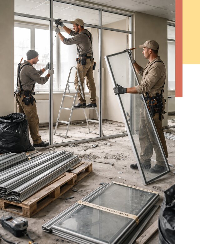 Демонтаж алюминиевых перегородок в Каменске-Уральском от 4468 руб. — быстро и недорого | ОТДЕЛОЧНИК-Кмн