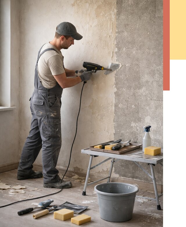 Очистка стен от клея в Каменске-Уральском от 1968 руб. — снятие и удаление клея со стен | ОТДЕЛОЧНИК-Кмн