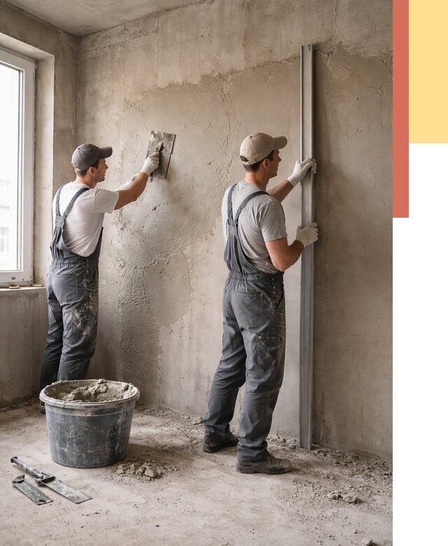 Штукатурка бетонных стен в Каменске-Уральском от 4787 руб/м² — качественно и быстро | ОТДЕЛОЧНИК-Кмн