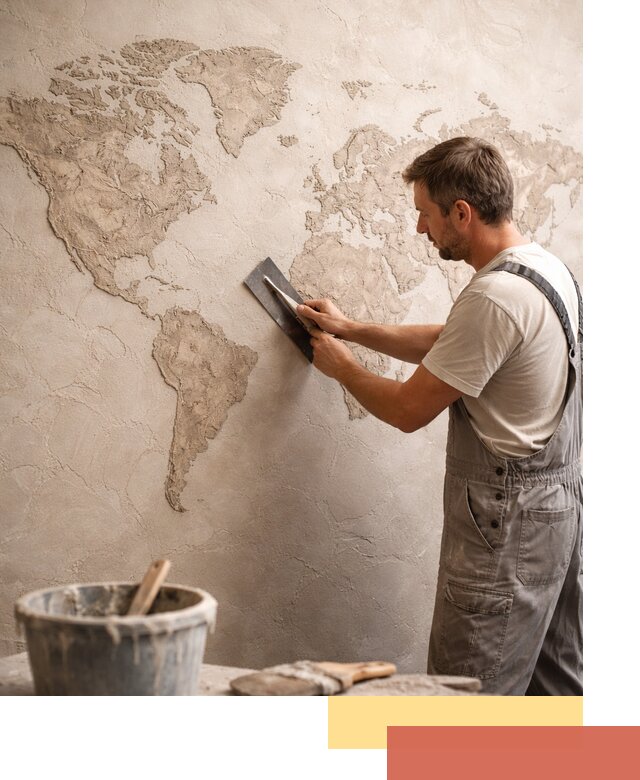 Декоративная штукатурка «Карта мира» под ключ в Каменске-Уральском