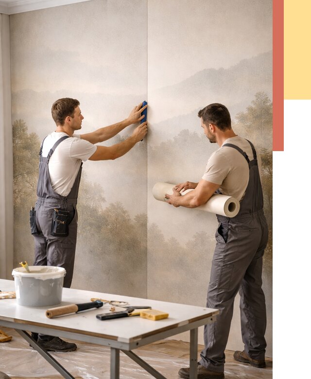 Поклейка фотообоев в Каменске-Уральском от 9042 руб/м² — быстро и недорого | ОТДЕЛОЧНИК-Кмн