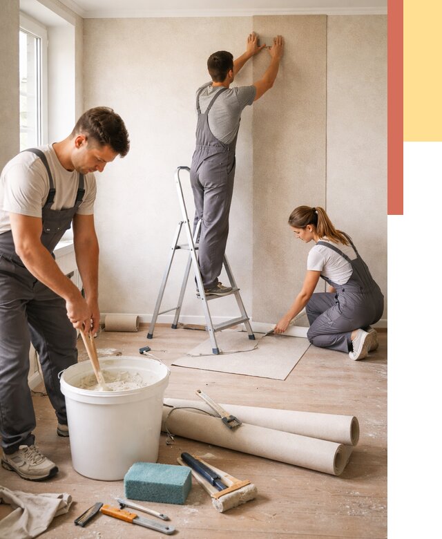 Оклейка стен обоями в Каменске-Уральском от 3723 руб/м2 — быстро и недорого | ОТДЕЛОЧНИК-Кмн