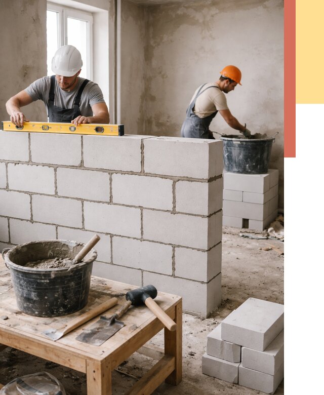 Кладка перегородок из газобетона в Каменске-Уральском от 3404 руб. под ключ | ОТДЕЛОЧНИК-Кмн