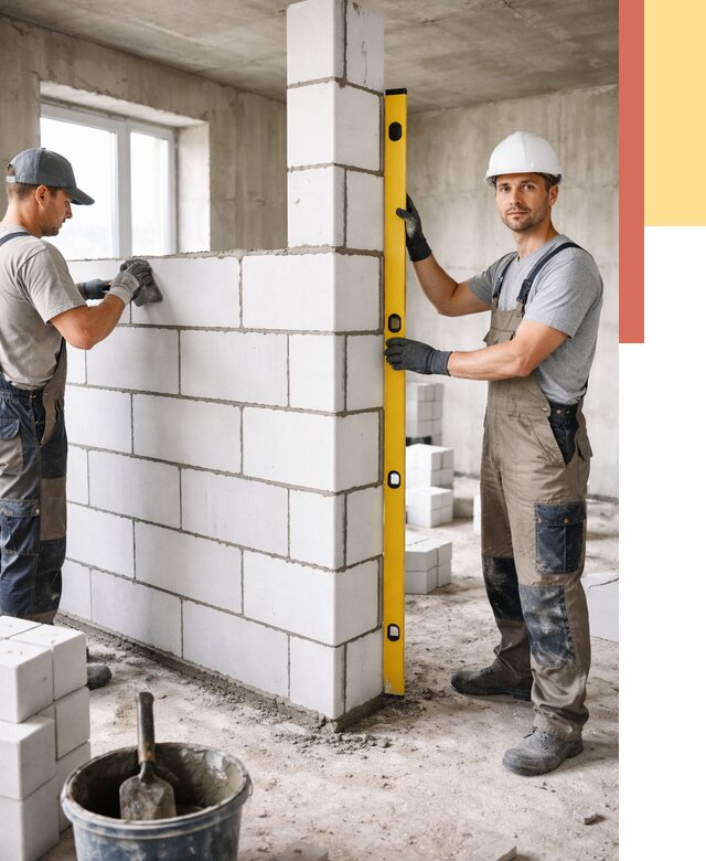 Кладка перегородок из пеноблока в Каменске-Уральском от 1915 руб. под ключ | ОТДЕЛОЧНИК-Кмн