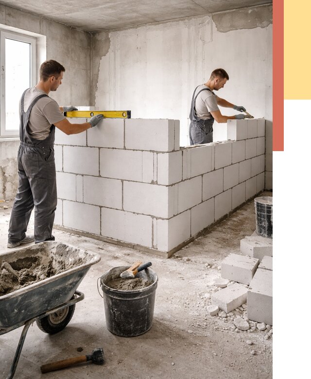 Кладка перегородок из ПГП в Каменске-Уральском от 2660 руб./м2 — монтаж и возведение под ключ | ОТДЕЛОЧНИК-Кмн