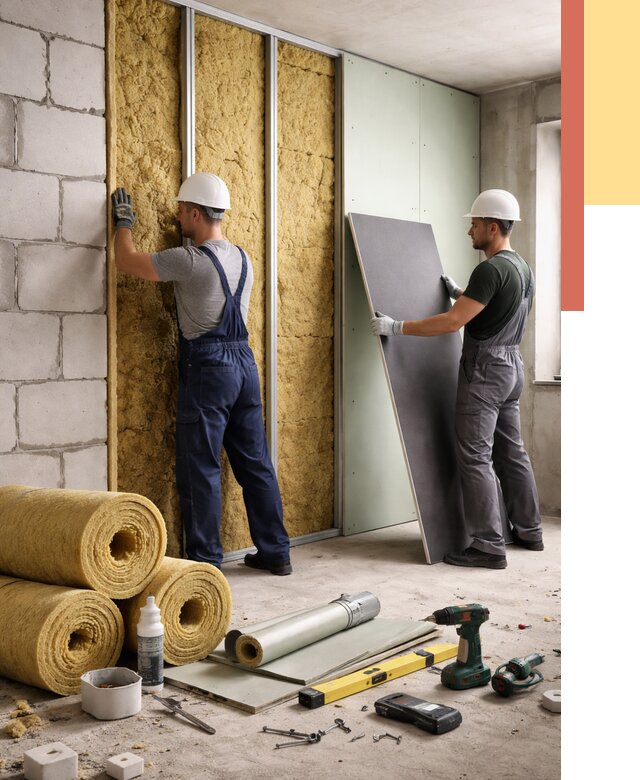 Шумоизоляция перегородок из блоков в Каменске-Уральском от 1968 руб./м² — быстро и недорого | ОТДЕЛОЧНИК-Кмн