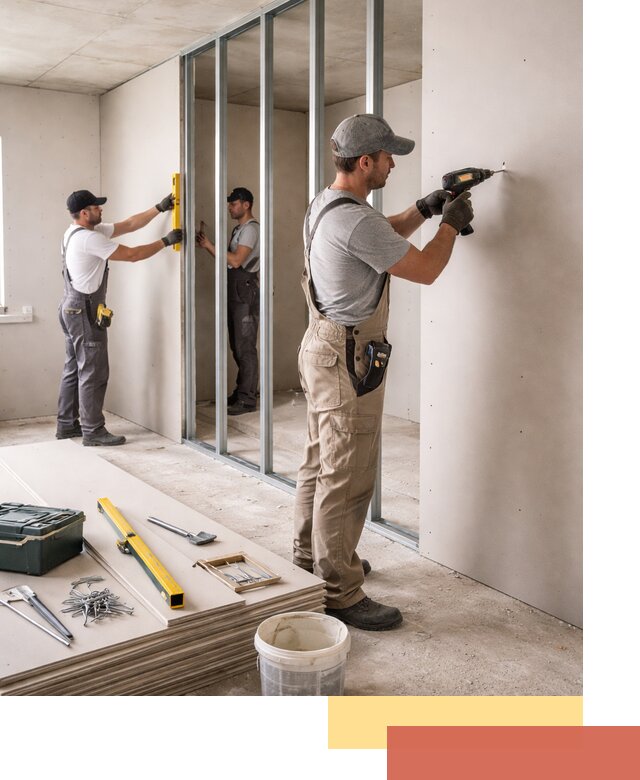 Однослойная перегородка из гипсокартона в Каменске-Уральском под ключ, монтаж и отделка