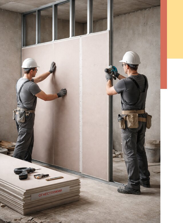 Перегородка из огнестойкого гипсокартона в Каменске-Уральском от 1968 руб. под ключ | ОТДЕЛОЧНИК-Кмн