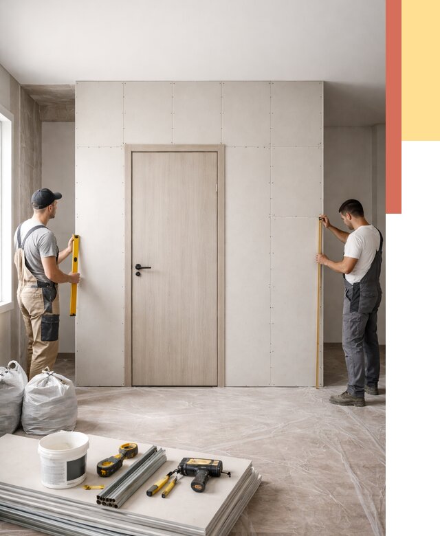 Перегородка из гипсокартона с дверью в Каменске-Уральском от 4787 руб. под ключ | ОТДЕЛОЧНИК-Кмн