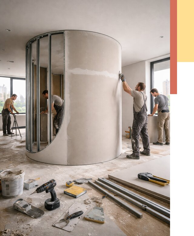 Радиусная перегородка из гипсокартона в Каменске-Уральском от 3085 руб. под ключ | ОТДЕЛОЧНИК-Кмн