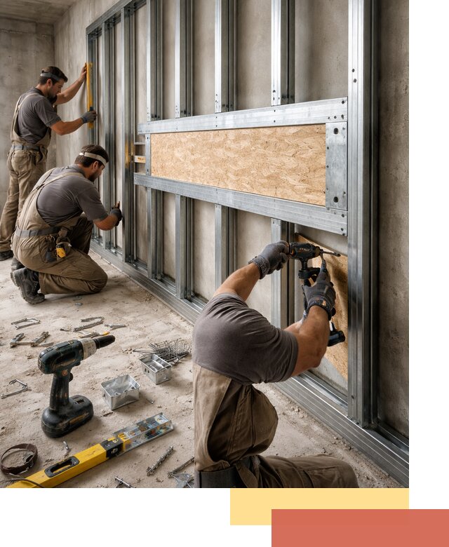 Усиленная перегородка для крепления тяжёлых конструкций в Каменске-Уральском