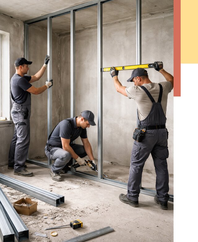 Монтаж каркаса перегородки из профиля в Каменске-Уральском от 798 руб. | ОТДЕЛОЧНИК-Кмн