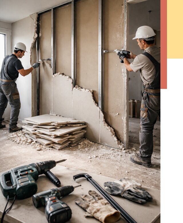 Демонтаж перегородки из гипсокартона в Каменске-Уральском от 1277 руб. быстро и недорого | ОТДЕЛОЧНИК-Кмн