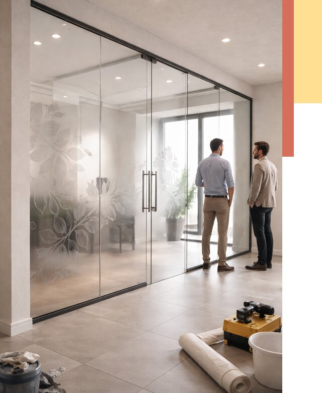 Стеклянные перегородки с рисунком в Каменске-Уральском от 13298 руб. монтаж и нанесение | ОТДЕЛОЧНИК-Кмн