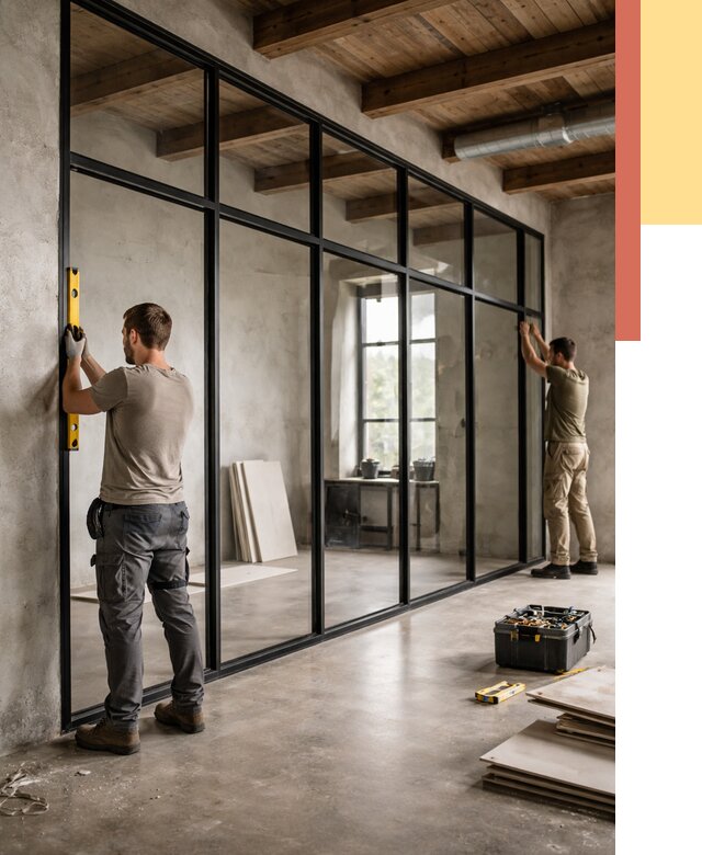 Стеклянные перегородки лофт в Каменске-Уральском от 11170 руб. под ключ | ОТДЕЛОЧНИК-Кмн