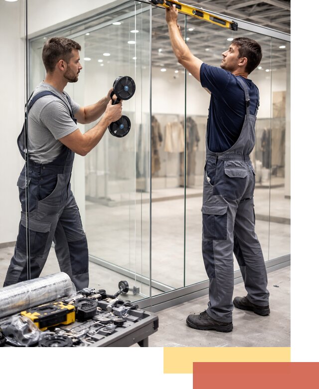 Стеклянные перегородки для магазинов в Каменске-Уральском — монтаж и установка