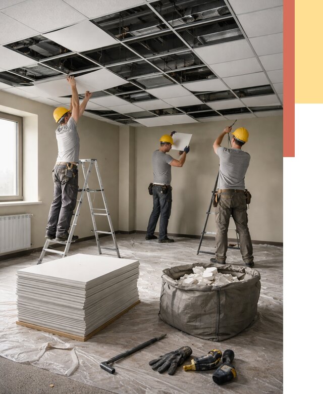 Демонтаж потолка Армстронг в Каменске-Уральском от 4787 руб. быстро и недорого | ОТДЕЛОЧНИК-Кмн