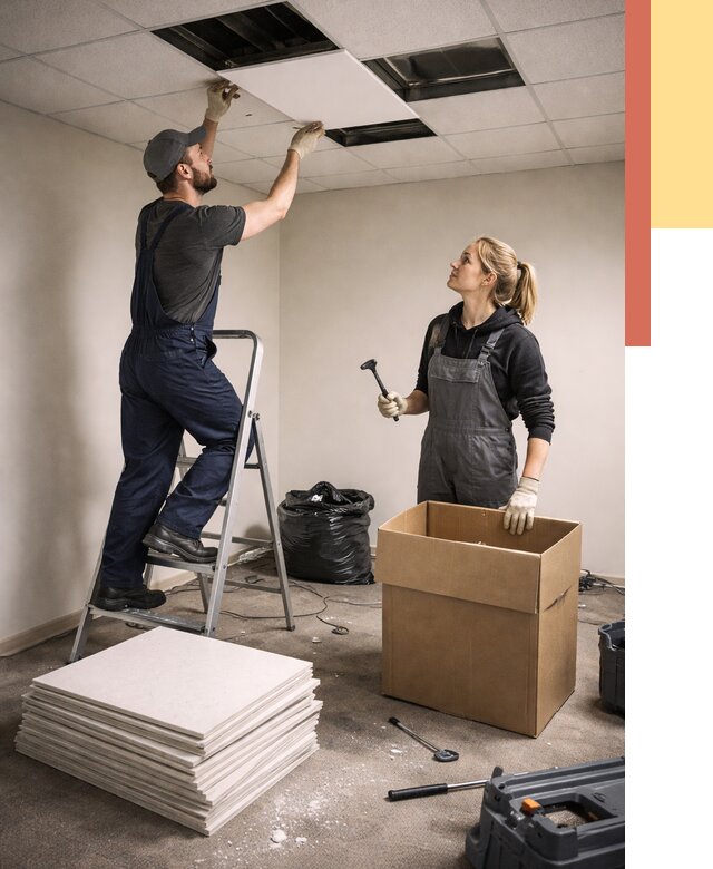 Демонтаж потолочной плитки в Каменске-Уральском от 4787 руб. быстро и недорого | ОТДЕЛОЧНИК-Кмн