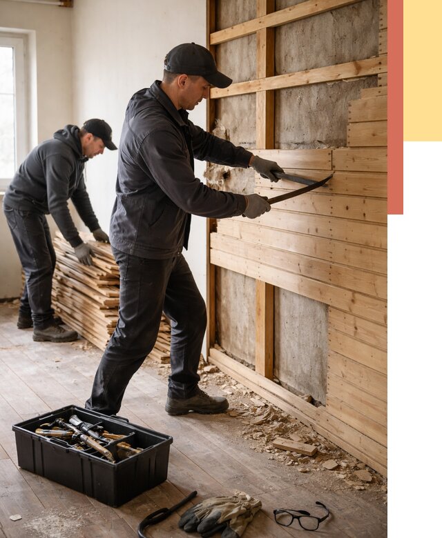 Демонтаж вагонки в Каменске-Уральском от 4042 руб/м2 — быстро и недорого | ОТДЕЛОЧНИК-Кмн