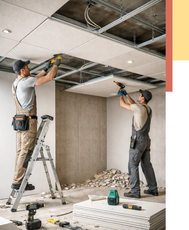 Монтаж акустического потолка в Каменске-Уральском от 6915 руб/м2 — быстро и недорого | ОТДЕЛОЧНИК-Кмн