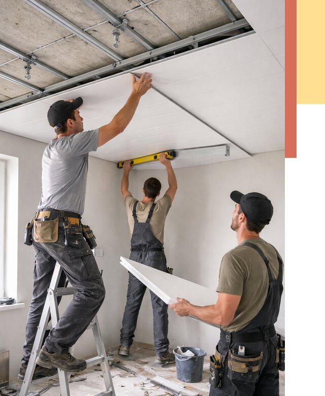 Монтаж потолка из ПВХ панелей в Каменске-Уральском от 3723 руб./м2 — быстро и недорого | ОТДЕЛОЧНИК-Кмн