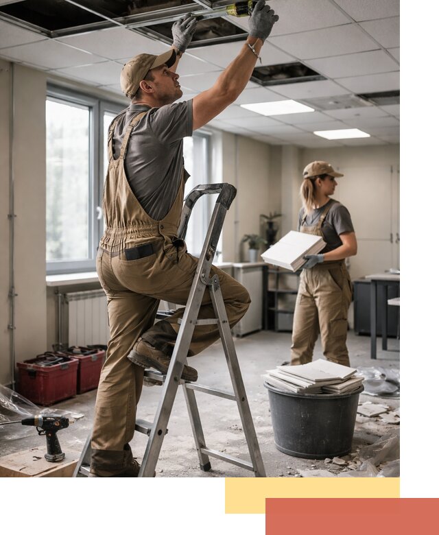 Ремонт потолка Армстронг и замена плит в Каменске-Уральском