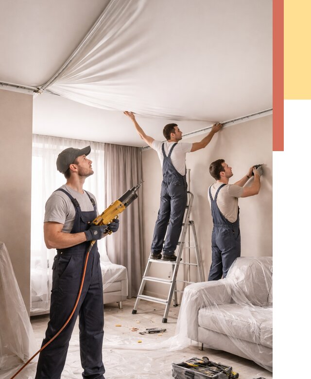 Установка натяжного потолка в Каменске-Уральском от 4787 руб. | Быстро и недорого — ОТДЕЛОЧНИК-Кмн