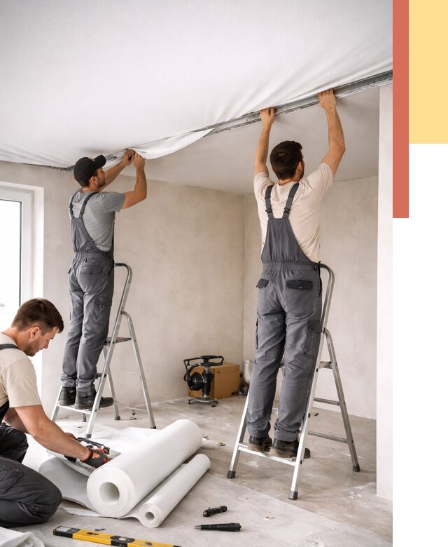 Монтаж тканевого натяжного потолка в Каменске-Уральском от 3723 руб. под ключ | ОТДЕЛОЧНИК-Кмн