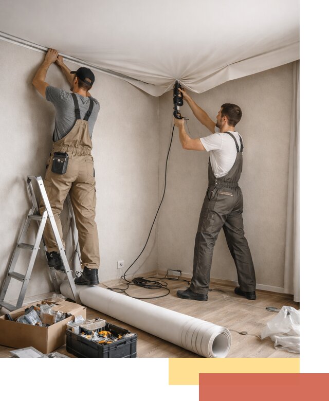 Монтаж цветного натяжного потолка в Каменске-Уральском за один день