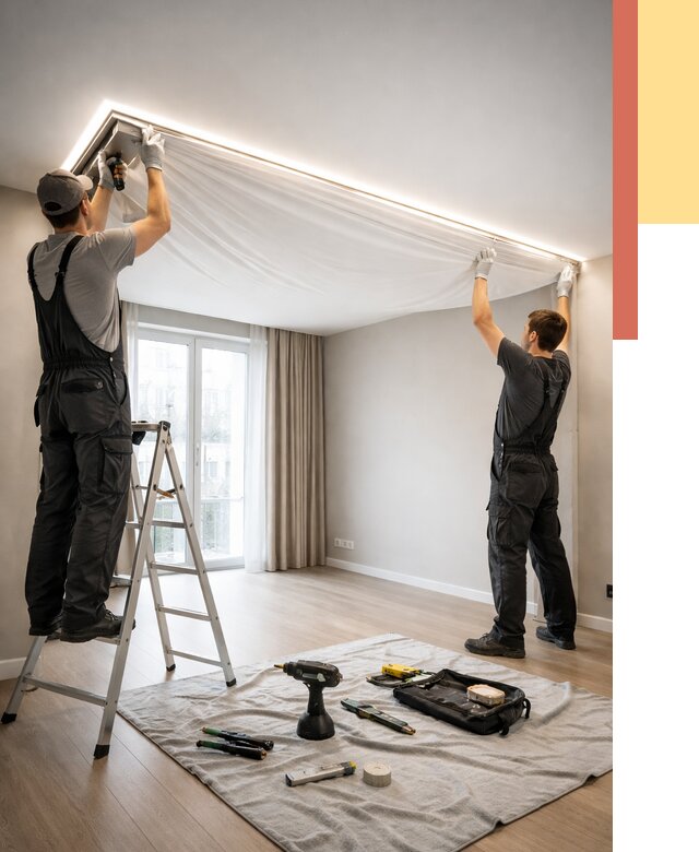 Монтаж парящего натяжного потолка в Каменске-Уральском от 4787 руб. быстро и недорого | ОТДЕЛОЧНИК-Кмн