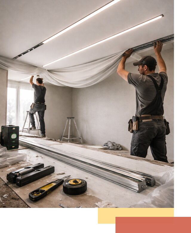 Монтаж натяжных потолков со световыми линиями в Каменске-Уральском