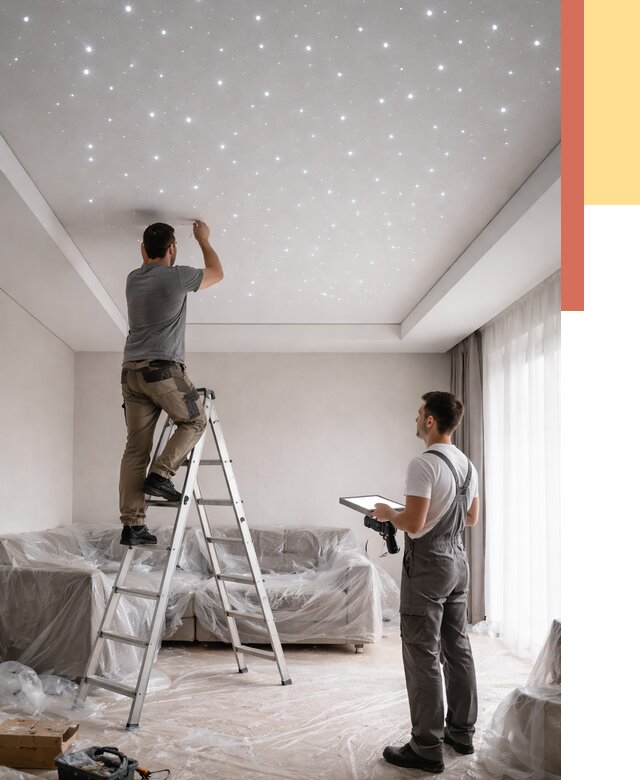 Монтаж натяжного потолка «звездное небо» в Каменске-Уральском от 6915 руб. | ОТДЕЛОЧНИК-Кмн