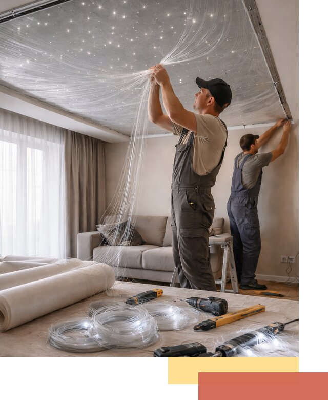 Монтаж натяжного потолка «Звездное небо» в Каменске-Уральском