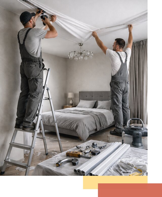 Монтаж натяжного потолка в спальне в Каменске-Уральском