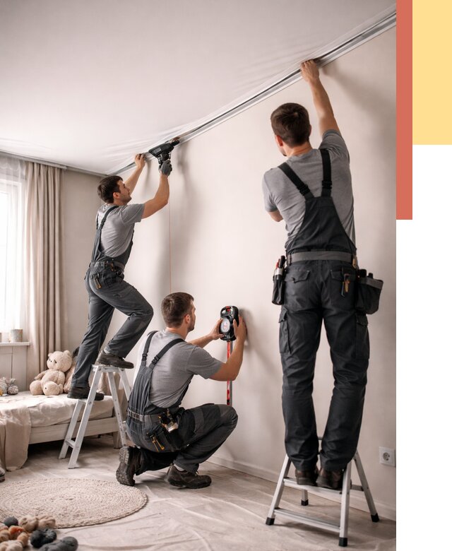 Монтаж натяжного потолка в детской в Каменске-Уральском от 3723 руб. — быстро и недорого | ОТДЕЛОЧНИК-Кмн