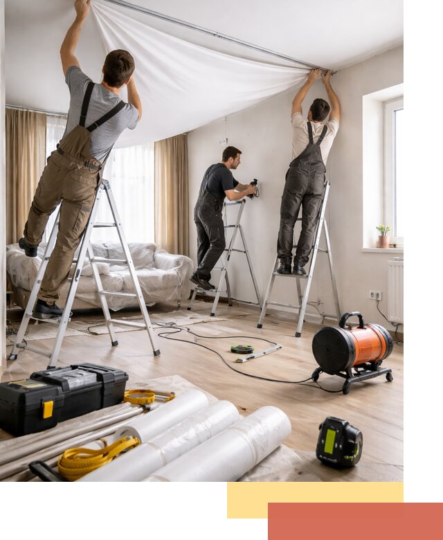 Монтаж натяжного потолка в гостиной в Каменске-Уральском