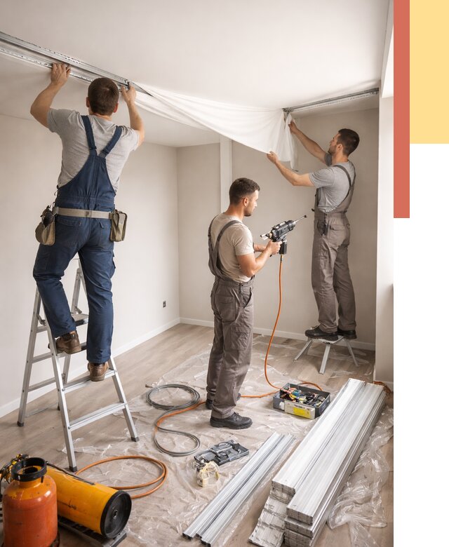 Монтаж натяжного потолка в студии в Каменске-Уральском от 5851 руб. — быстро и недорого | ОТДЕЛОЧНИК-Кмн