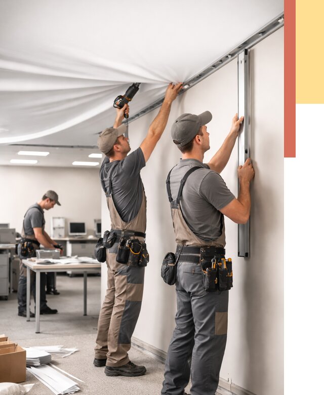 Монтаж натяжного потолка в офисе в Каменске-Уральском от 479 руб/м² — быстро и недорого | ОТДЕЛОЧНИК-Кмн