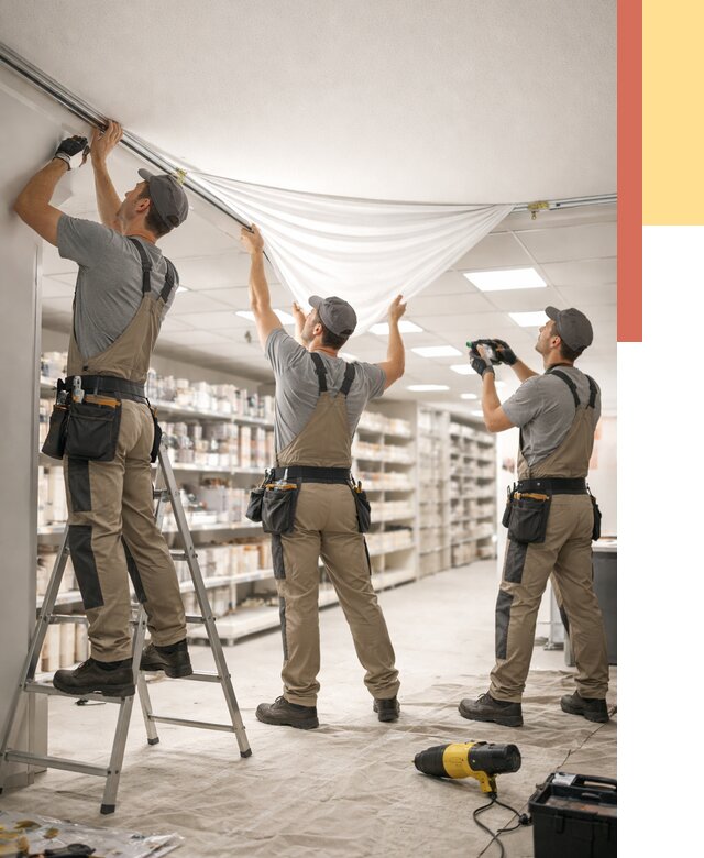 Монтаж натяжного потолка в магазине в Каменске-Уральском от 4787 руб. быстро и недорого | ОТДЕЛОЧНИК-Кмн