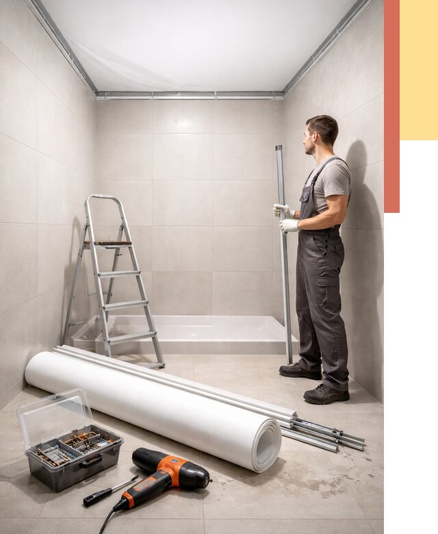 Монтаж натяжного потолка в санузле в Каменске-Уральском от 1968 руб. — ОТДЕЛОЧНИК-Кмн