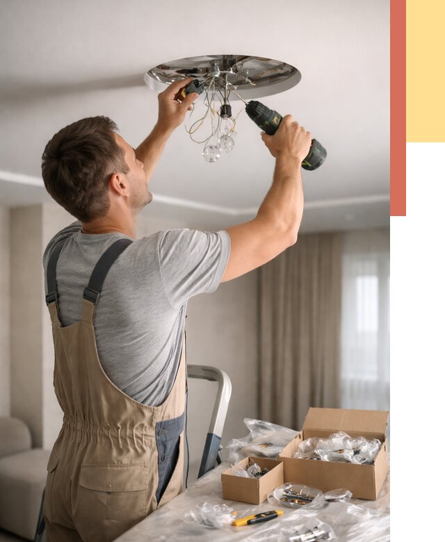 Установка люстры в натяжной потолок в Каменске-Уральском от 1277 руб. | Быстро и недорого — ОТДЕЛОЧНИК-Кмн