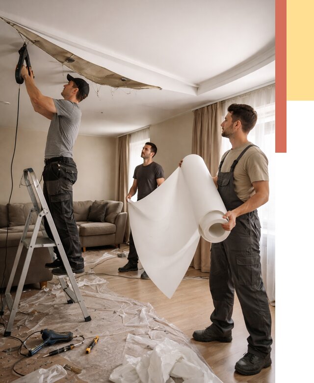 Замена полотна натяжного потолка в Каменске-Уральском от 10106 руб. быстро и недорого | ОТДЕЛОЧНИК-Кмн