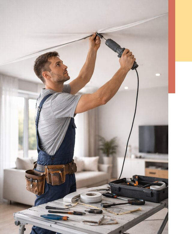 Ремонт натяжных потолков в Каменске-Уральском от 10106 руб. под ключ — ОТДЕЛОЧНИК-Кмн