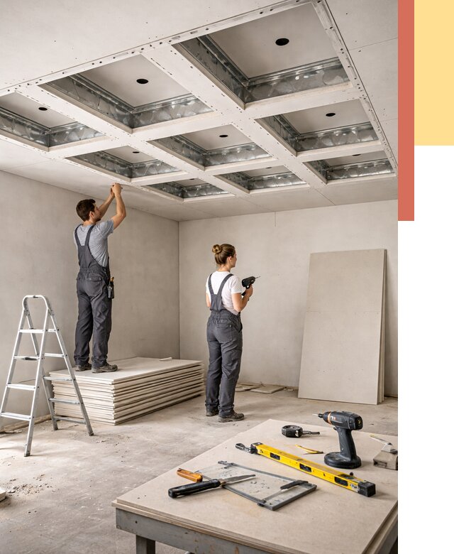 Кессонный потолок из гипсокартона в Каменске-Уральском от 1968 руб. — монтаж и под ключ | ОТДЕЛОЧНИК-Кмн