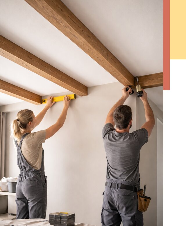 Монтаж декоративных балок на потолок в Каменске-Уральском от 4468 руб. — ОТДЕЛОЧНИК-Кмн